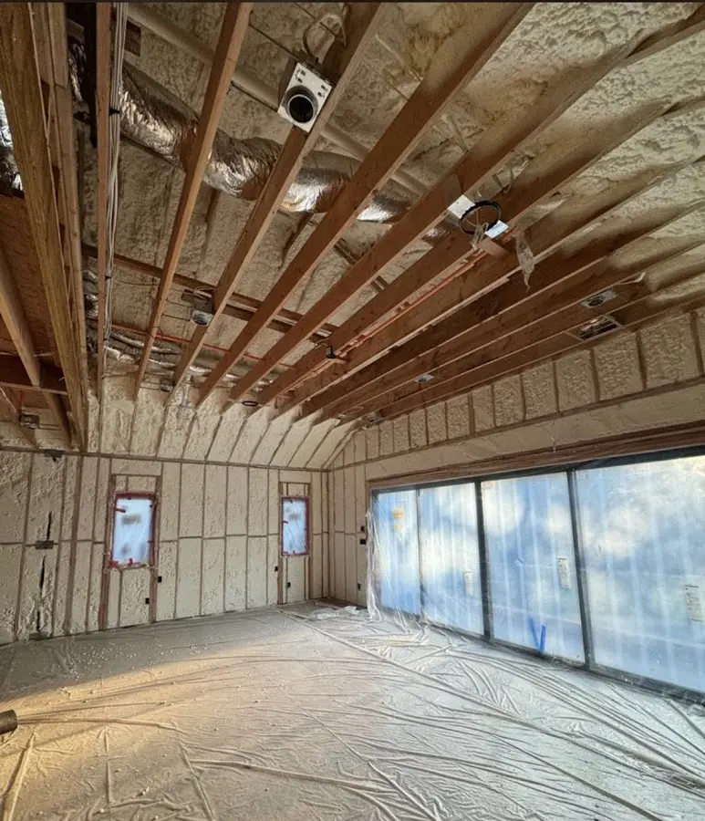 Interior walls and ceiling insulated with spray foam during new construction in Sunnyvale
